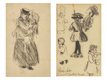 George Luks
(American, 1867-1938)
Two Works: Central Park Studies; together with The Nanny (2)
