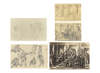 Reginald Marsh
(American, 1898-1954)
Five Works: Group of Sketches including T.C. Turner and Co.,