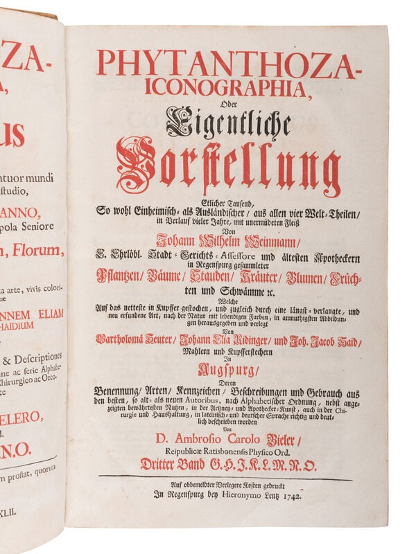 [NATURAL HISTORY]. WEINMANN, Johann Wilhelm (1683-1741). Phytanthoza iconographia. Regensburg: Hiero (1 of 2)