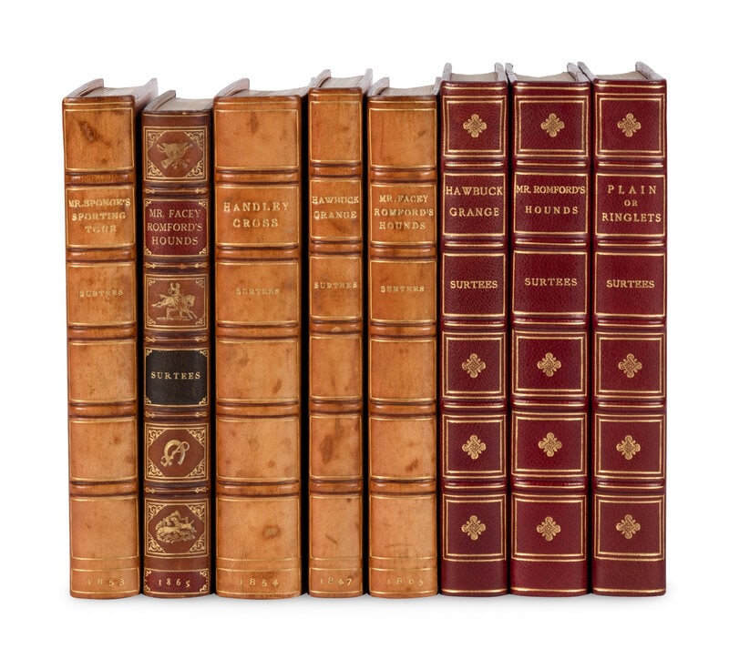 [BINDINGS]. SURTEES, Robert Smith (1805-1864). A group of 8 works, many FIRST EDITIONS, comprising: : [BINDINGS]. SURTEES, Robert Smith (1805-1864). A group of 8 works, many FIRST EDITIONS, comprising: 1) Hawbuck Grange. London: Longman, Brown, Green, and Longmans, 1847. Later full morocco gilt by San