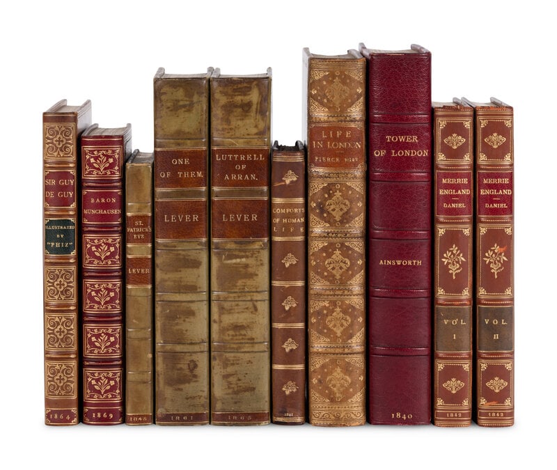 [BINDINGS - ILLUSTRATED BOOKS]. A group of 9 illustrated books from the 19th century and finely boun: [BINDINGS - ILLUSTRATED BOOKS]. A group of 9 illustrated books from the 19th century and finely bound, comprising: 1) AINSWORTH, William Harrison. The Tower of London: A Historical Romance. London: Ri