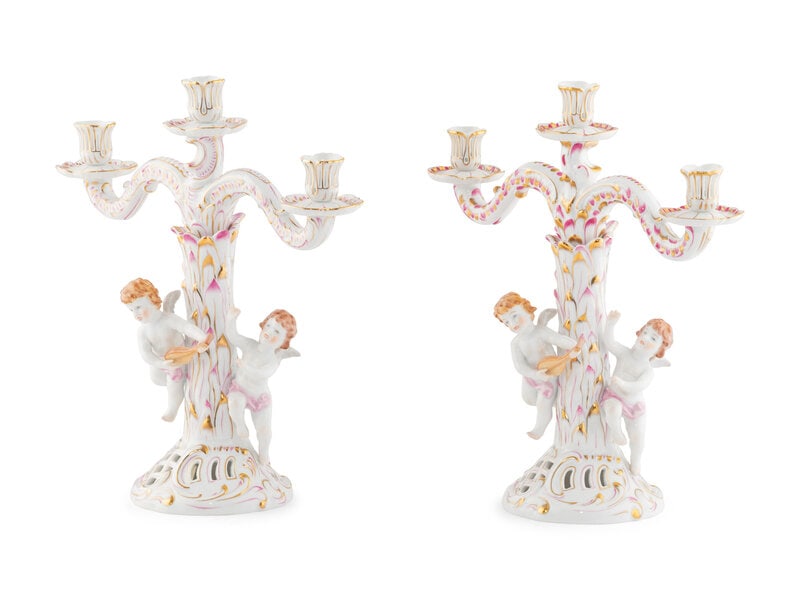 A Pair of Herend Porcelain Three-Light Candelabra (1 of 5)