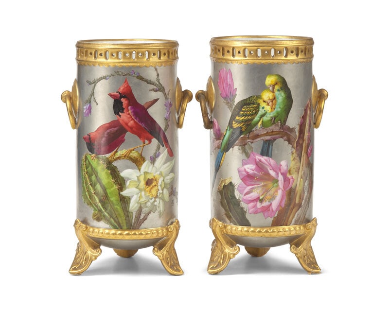 A Pair of Hand-Painted Paris Porcelain Reticulated Vases (1 of 3)