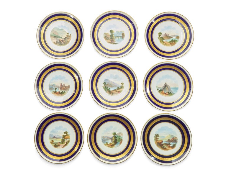 A Set of Nine Continental Gilt-Decorated Porcelain Cabinet Plates (1 of 2)