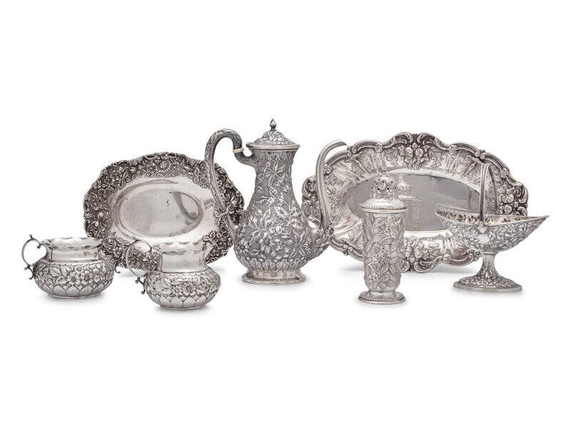 A Group of American Silver Floral Repoussé Table Articles (1 of 3)