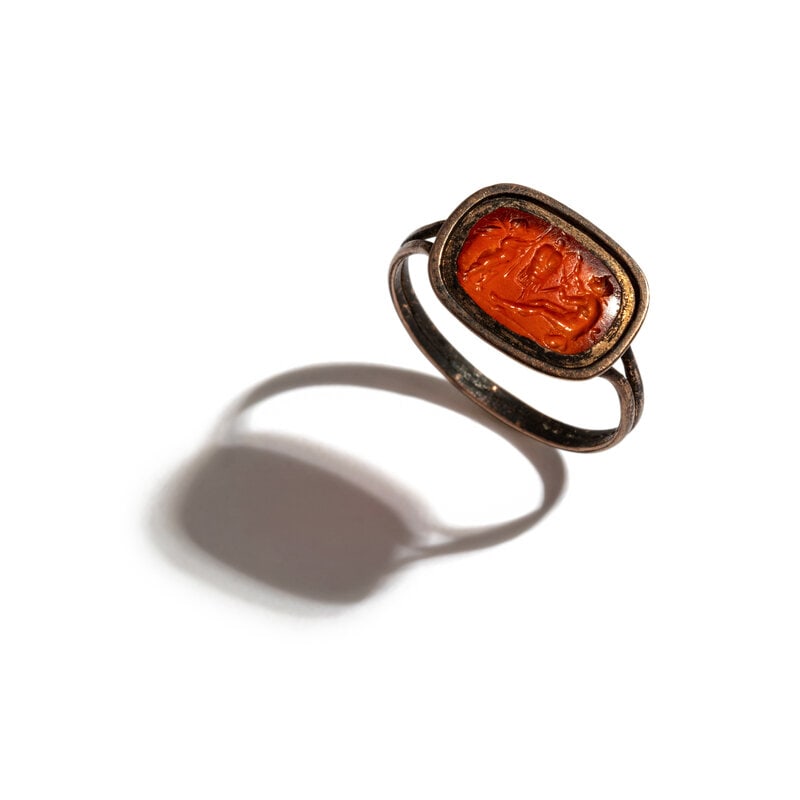 A Roman Carnelian Ring Stone with the God Eros Beside a Tropaion (1 of 4)