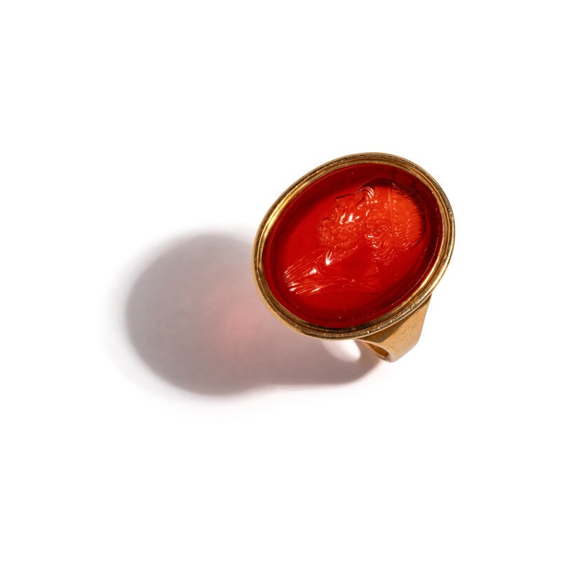 A Neoclassical Gold and Carnelian Finger Ring with a Portrait Bust of Homer  (1 of 4)