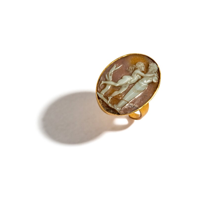 A Neoclassical Gold and Onyx Cameo Finger Ring with a Bacchic Scene (1 of 3)
