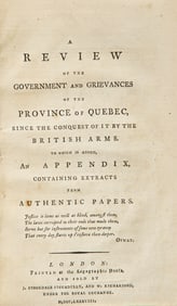 [Americana] [Canada] (Lymburner, Adam, or Francis Maseres). A Review of the Government and