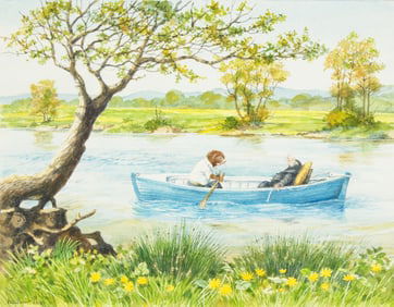 Peter Barrett (British, b. 1935) Original Watercolor of Ratty and Mole from The Wind in the Willows