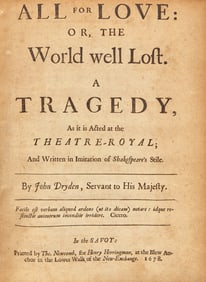 [Literature] Dryden, John. All for Love: or, the World well Lost. A Tragedy... Louis Auchincloss'