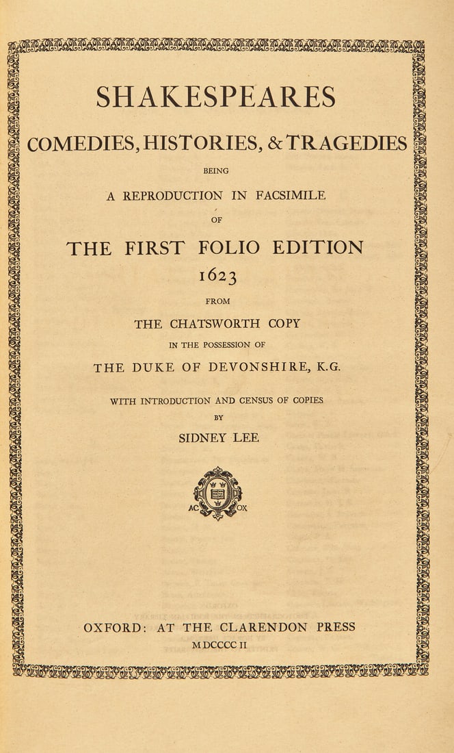 [Literature] [Shakespeare, William] Shakespeares Comedies, Histories, & Tragedies Being a (1 of 4)