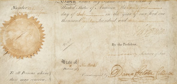 [Presidential] Jefferson, Thomas and James Madison. Partial Document, Signed