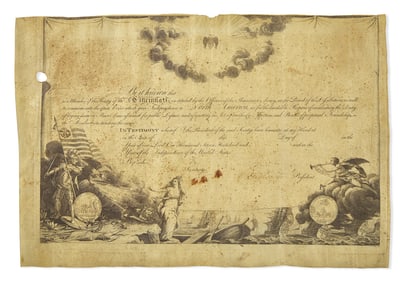 [Presidential] Washington, George. Signed Society of the Cincinnati Membership Certificate