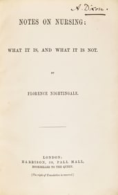 [Science, Medicine & Mathematics] Nightingale, Florence. Notes on Nursing... First edition.