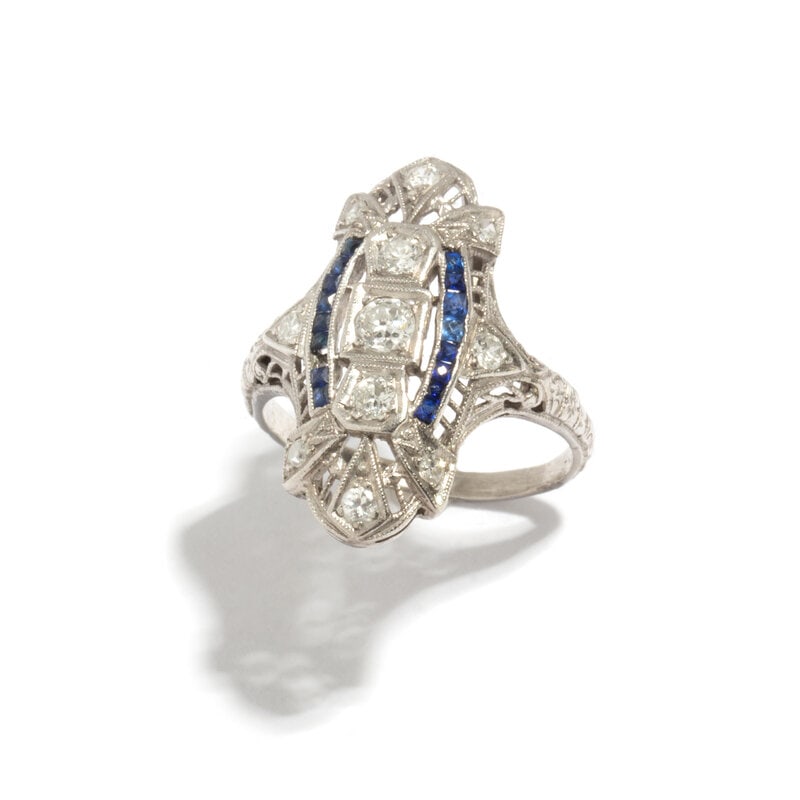 PLATINUM, DIAMOND, AND SAPPHIRE RING (1 of 3)