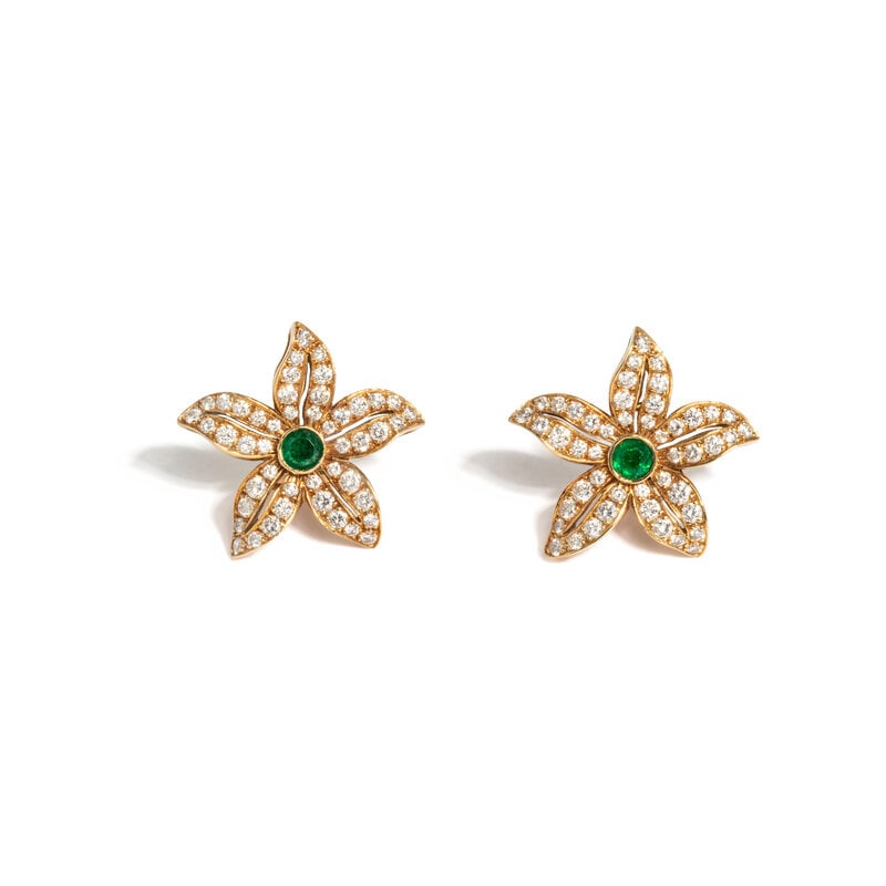 DIAMOND AND EMERALD FLOWER EARRINGS (1 of 2)