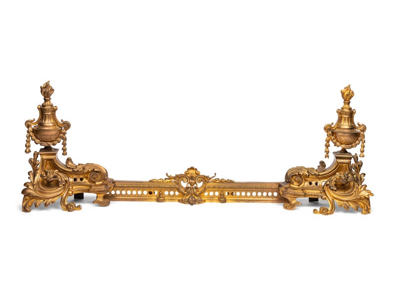 A Louis XV Style Gilt Bronze Fire Fender: A Louis XV Style Gilt Bronze Fire Fender 20th Century the width is adjustable. Height 18 x width 48 x depth 7 inches. Property of a Private Collector, Chicago, Illinois <
