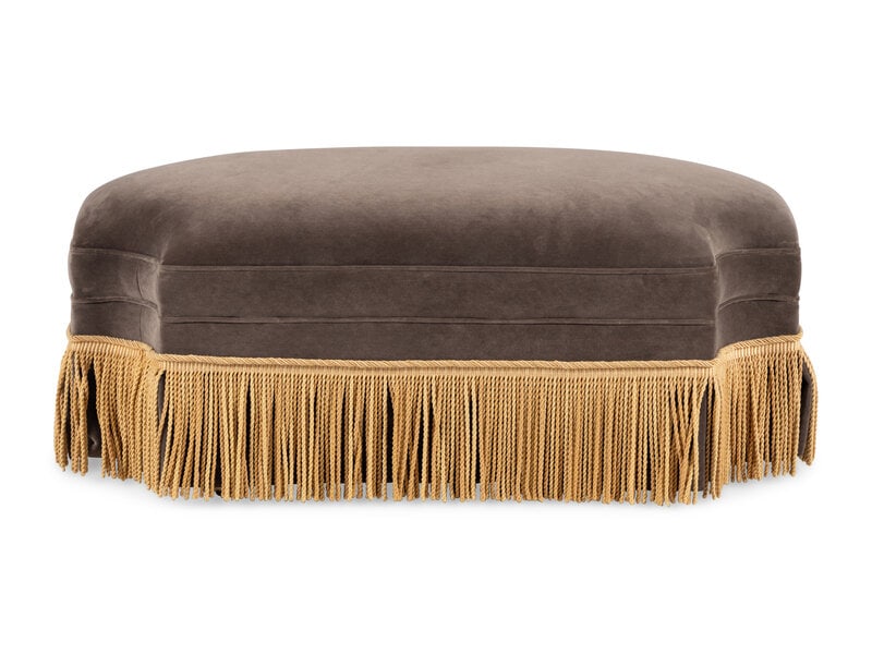 A Contemporary Velvet Upholstered Ottoman with Boullion Fringe (1 of 2)