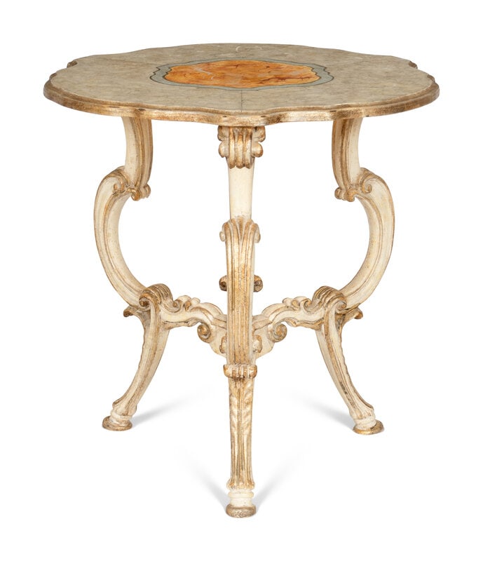 An Italian Rococo Style Silver Gilt Side Table with Faux Marble Top  (1 of 2)