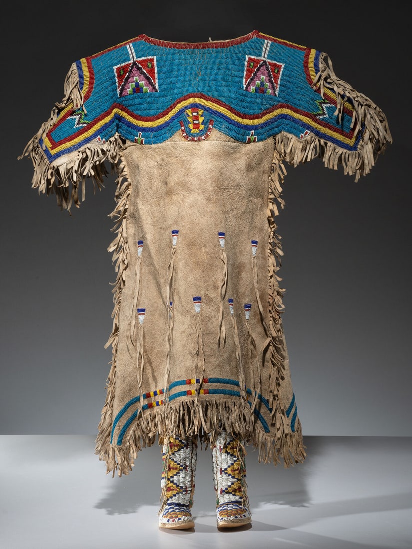 Sioux Girl's Beaded Hide Dress, Leggings, and Moccasins (1 of 9)