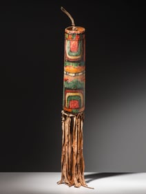 Cheyenne Parfleche Cylinder, with Pueblo Overpaint