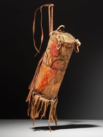 Painted Buffalo Hide Parfleche Cylinder