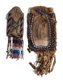 Apache Beaded Hide Pouch and Frame, Both Signed by Geronimo
