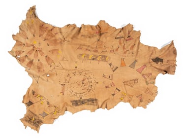 George Bull Child (Blackfeet, 1893-1969) Painted Hide