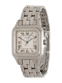 CARTIER, REF. 1300 STAINLESS STEEL 'PANTHÈRE' WATCH, BOX & PAPERS