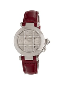 CARTIER, 18K WHITE GOLD AND DIAMOND 'PASHA DE CARTIER' WATCH