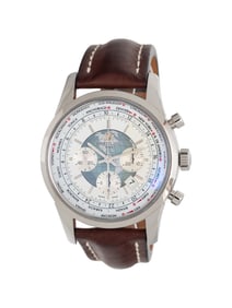 BREITLING, REF. AB0510 STAINLESS STEEL 'TRANSOCEAN CHRONOGRAPH UNITIME' WATCH, BOX & PAPERS