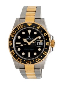 ROLEX, REF. 116713 STAINLESS STEEL AND YELLOW GOLD 'GMT-MASTER II' WATCH, BOX & PAPERS