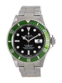 ROLEX, REF. 16610LV STAINLESS STEEL 'SUBMARINER' 'FLAT 4' 'KERMIT' WATCH, BOX, PAPERS & ROLEX SERVIC