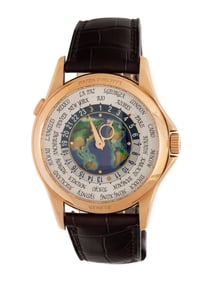 PATEK PHILIPPE, REF. 5131R 18K ROSE GOLD WORLD TIME WATCH WITH CLOISONNÉ ENAMEL DIAL, BOX & PAPERS