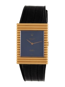 ROLEX, 18K YELLOW GOLD 'CELLINI' BLUE DIAL WATCH