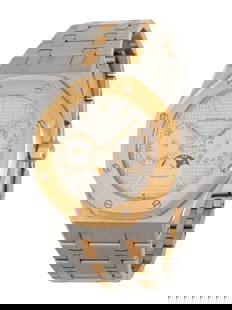 AUDEMARS PIGUET, REF. 25594SA STAINLESS STEEL AND 18K YELLOW GOLD 'ROYAL OAK' DAY DATE MOON PHASE WA: AUDEMARS PIGUET, REF. 25594SA STAINLESS STEEL AND 18K YELLOW GOLD 'ROYAL OAK' DAY DATE MOON PHASE WATCH Maker: Audemars Piguet Model: Royal Oak Reference number: 25594SA Serial number: C77554 Year: Ci