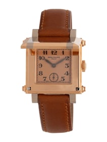 PATEK PHILIPPE, REF. 5099RG 18K ROSE AND WHITE GOLD GONDOLO 'CABRIOLET' WATCH, WITH EXTRACT