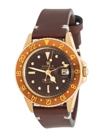 ROLEX, REF. 1675 18K YELLOW GOLD 'GMT-MASTER' 'NIPPLE DIAL' WATCH WITH ROLEX SERVICE CARD