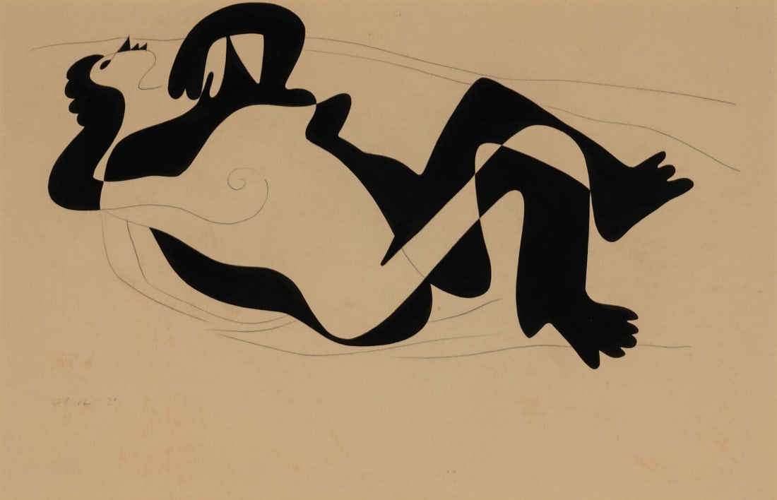 Carl Robert Holty (American, 1900-1973) Nu Assis, 1930: Carl Robert Holty(American, 1900-1973) Nu Assis, 1930 ink on paper initialed and dated in pencil (lower left) 12 3/8 x 18 7/8 inches. Property from a Distinguished Private Collection, Michigan This lo