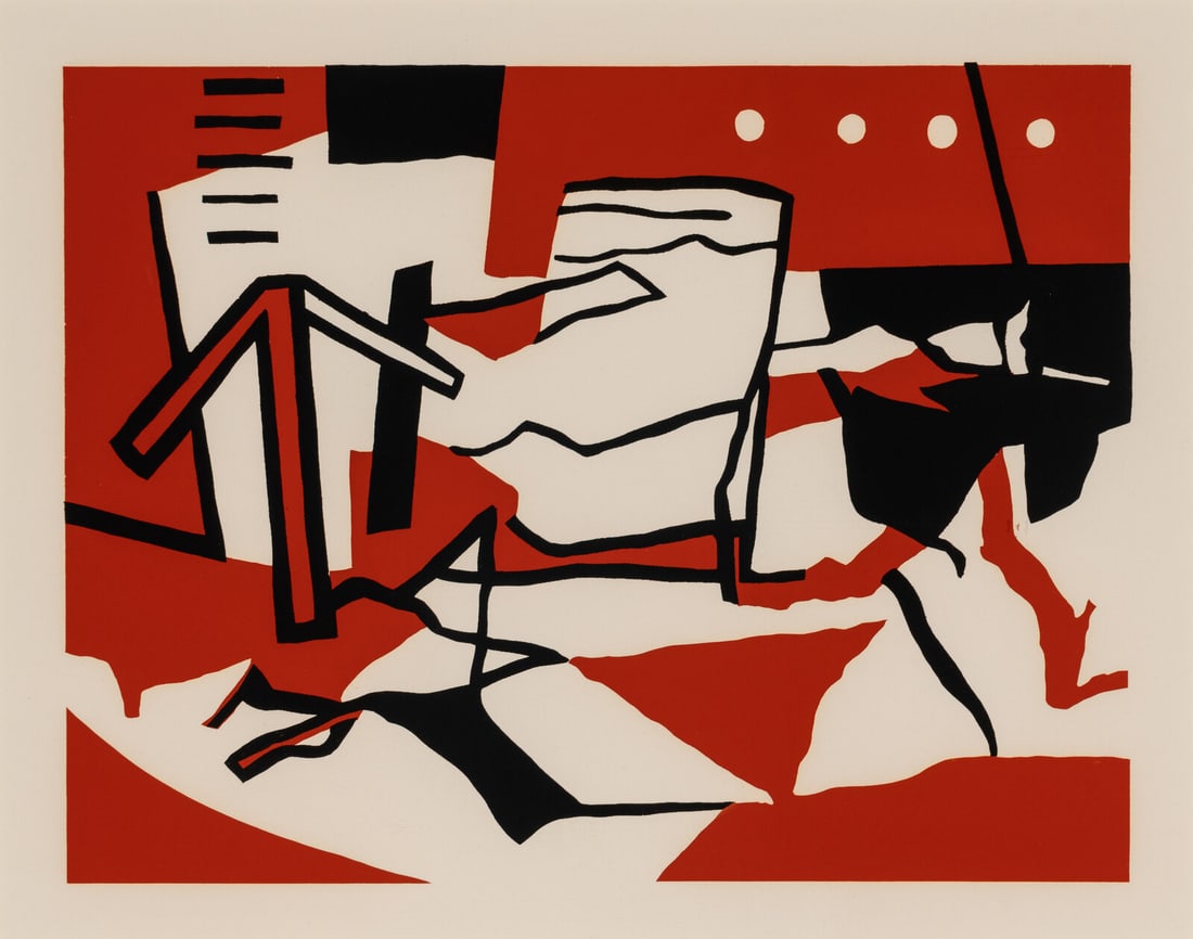 Ralston Crawford (American, 1906-1978) USS Nevada (Red-Black), 1949: Ralston Crawford (American, 1906-1978) USS Nevada (Red-Black), 1949 color screenprint unsigned as issued 12 1/4 x 16 inches. Property from a Distinguished Private Collection, Michigan This lot is loca