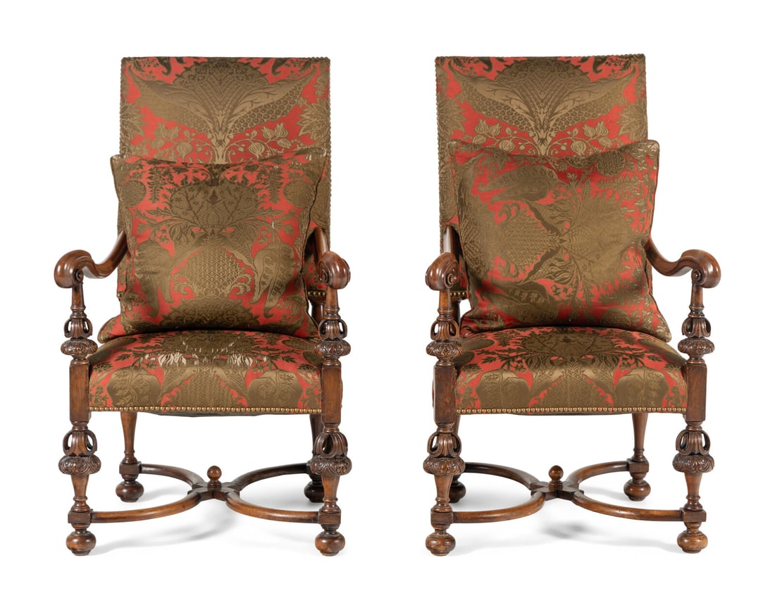 A Pair of William and Mary Style Walnut Armchairs