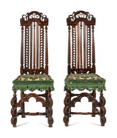 A Pair of William and Mary Style Carved Walnut Side Chairs (1 of 12)