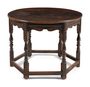 A William and Mary Carved Walnut and Oak Octagonal-Base Side Table