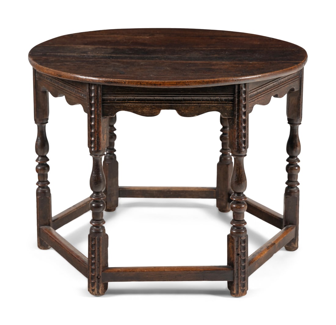 A William and Mary Carved Walnut and Oak Octagonal-Base Side Table (1 of 11)