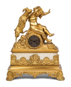 A Louis Philippe Gilt Bronze and White Marble Mantel Clock