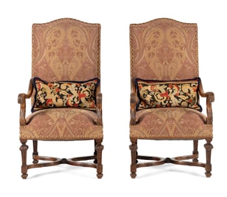 A Pair of Provincial Louis XIV Style Beechwood Fauteuils