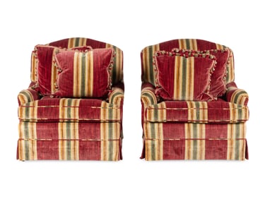 A Pair of Velvet Upholstered Armchairs