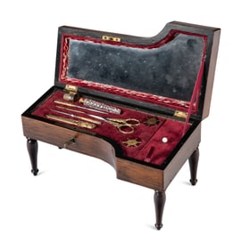 A Palais Royal Rosewood Piano-Form Musical Sewing Box