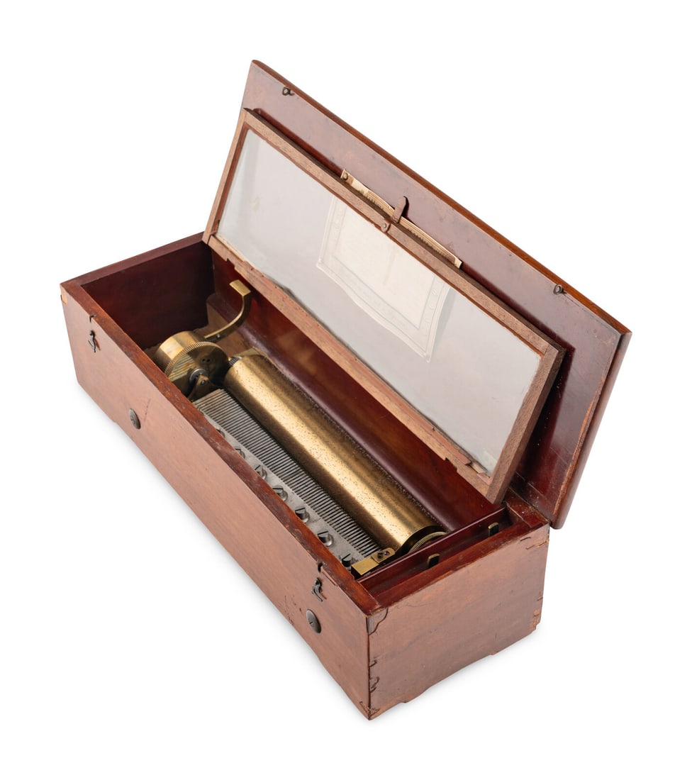 An Eight Air Music Box: An Eight Air Music Box serial no. 12219, with an 11 inch cylinder, in a plain case. Height 6 x width 20 1/2 x depth 7 inches. Property from a South Florida Collection This lot is located in Chicago.